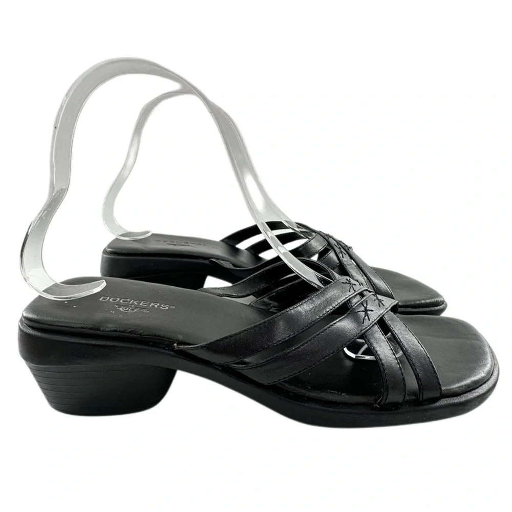 Dockers womens sandals size 8 black leather vintage 90s square toe slides